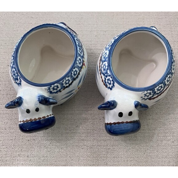 Temptations by Tara Old World Pottery 2 Cow Bowls Blue 16 oz. Capacity - Picture 1 of 7